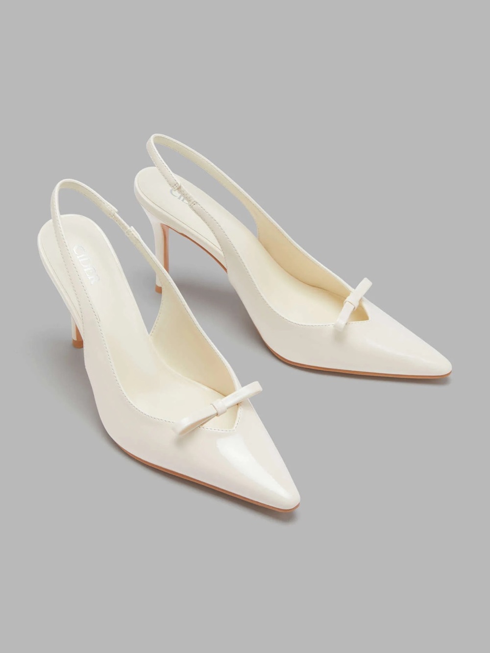 Women's Cream Slingback Pointed-Toe Heels with Bow